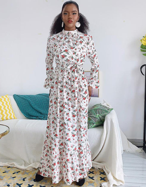 Flared Sleeve Abaya with Waist Tie Kaftan Dress